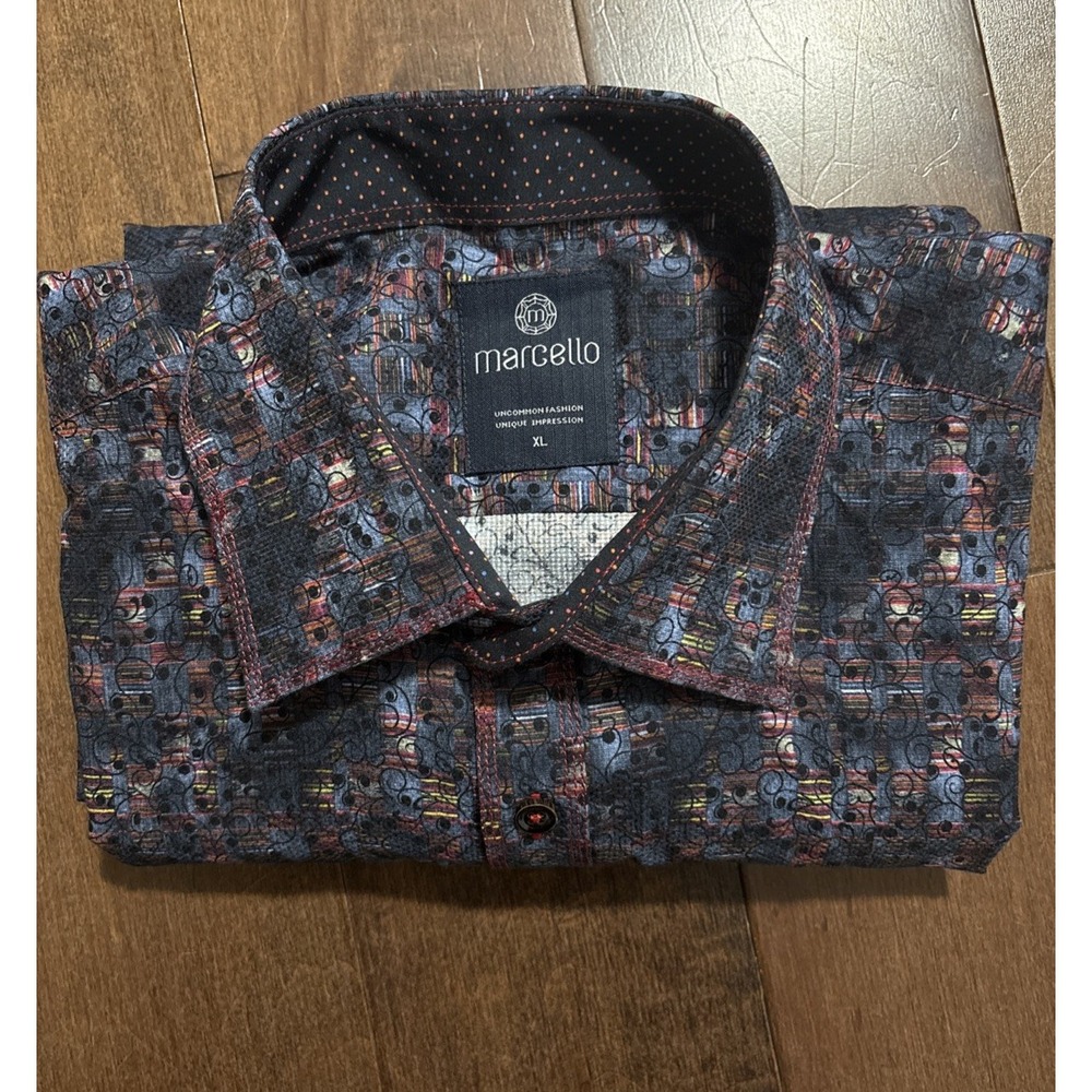 Marcello Dress Shirt Men's XL Button Down Abstract Print Long Sleeve Cotton